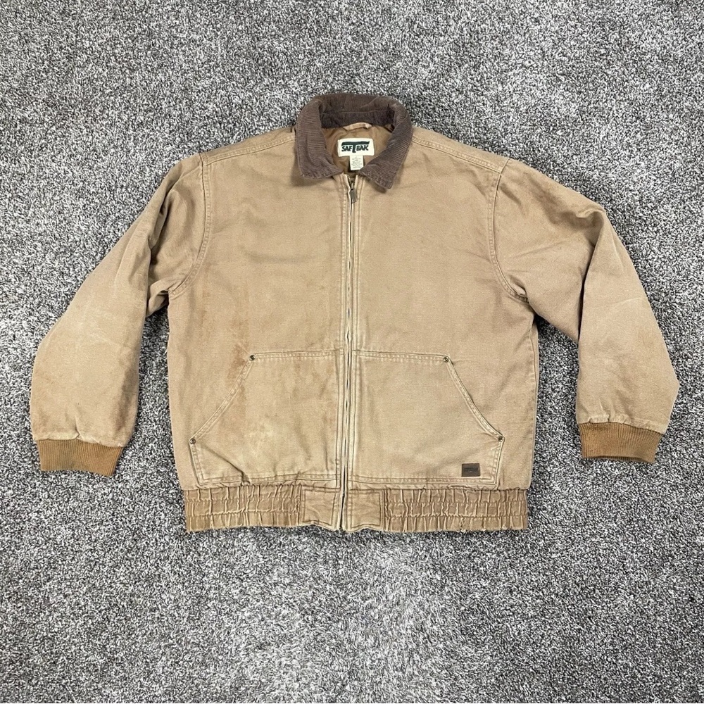 Vintage SafTBak Jacket Men Large Brown Full Zip Canvas Corduroy Workwear Hunting